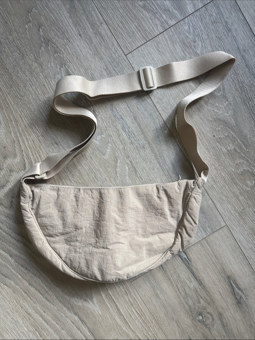 Beige Crescent Crossbody Sling Bag - Lightweight Everyday Shoulder Bag